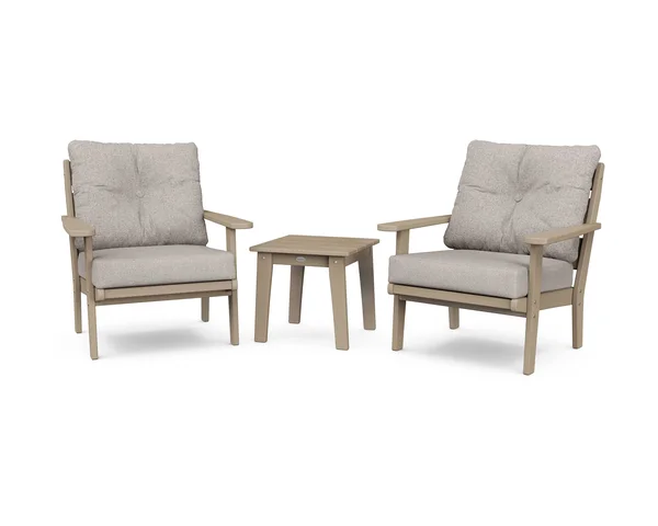 POLYWOOD Lakeside 3-Piece Deep Seating Chair Set in Vintage Sahara, Weathered Tweed, 107" x 32" x 109"