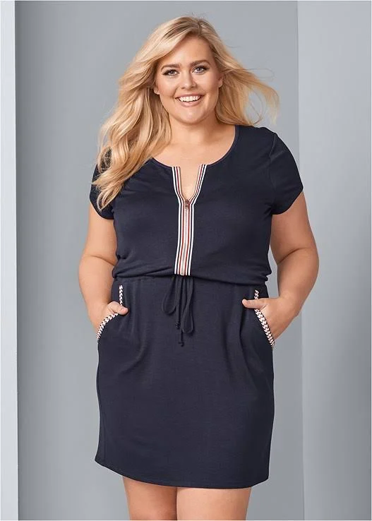 Women's Zip Front Lounge Dress Loungewear - Blue, Size L by Venus