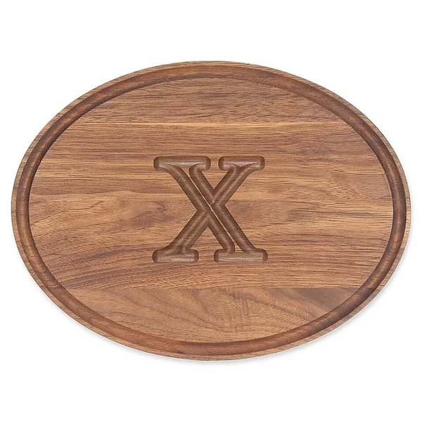 Bigwood Boards W400-X Oval Bar/Cheese Board, 9-Inch by 12-Inch by 0.75-Inch, MonogrammedX, Walnut