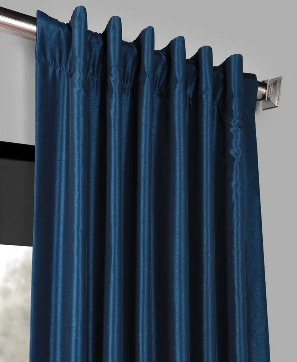 Captain&s Blue Blackout Vintage Textured Faux Dupioni Silk Curtain, Half Price Drapes