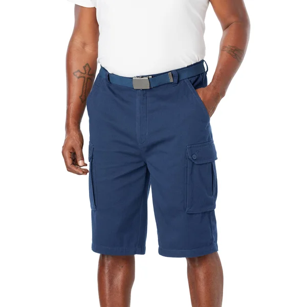 Men's Big & Tall 12x22 Side Elastic Cargo Short with Twill Belt by KingSize in Navy (Size 6XL)