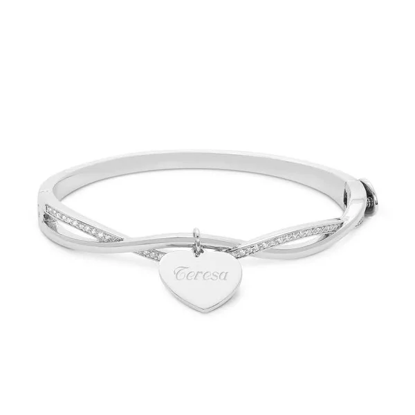 Personalized Womens Silver Infinity Pave Bangle Bracelet - Front Engraving, Brass, Things Remembered
