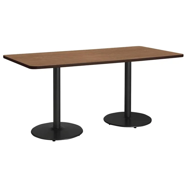KFI Mode Rectangle Breakroom Table - Round Black Base - 36x22 W x 72x22 D x 36x22 H - River Cherry
