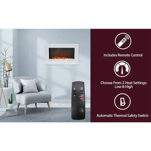 Cambridge Callisto 30 in. Wall-Mount Electric Fireplace with Crystal Rock Display - White