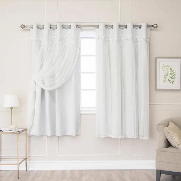 Best Home Fashion Elis Lace Overlay Curtain Panel Pair Vapor