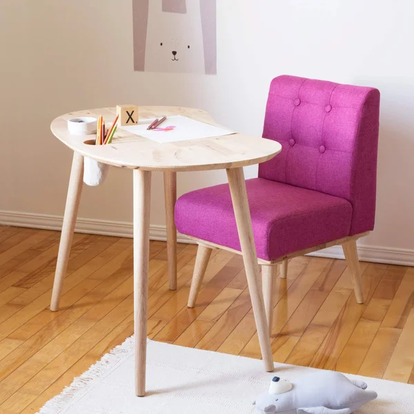 South Shore Sweedi Solid Wood Kids Table with Upholstered Chair Set - Natural Pink
