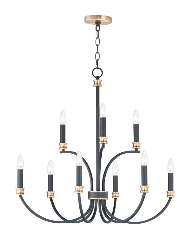 Maxim Charlton 9-Light Chandelier - Black, Antique Brass - 11377BKAB