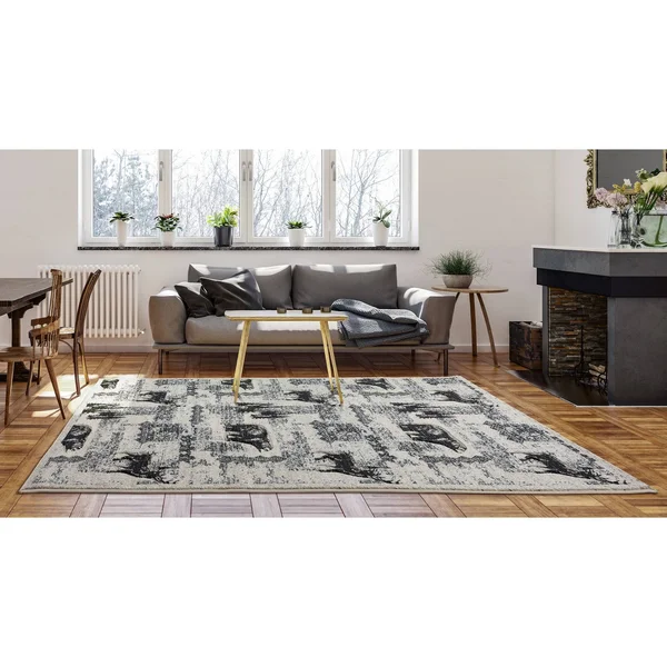 Wild Life Collection Beige/Black Area Rug - 8& x 11&