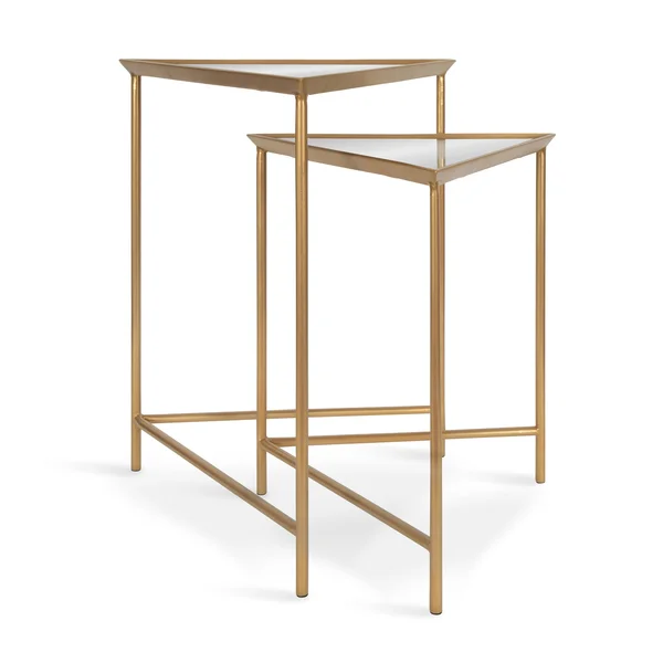 Kate and Laurel Trena Metal Triangle Nesting End Tables - 2 Piece - Gold