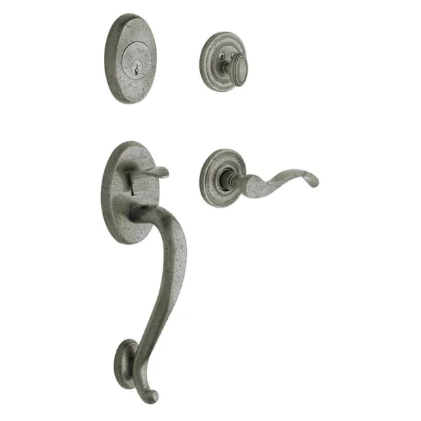 Baldwin 85315.452.RFD Logan Sectional Trim Right Hand Dummy Handleset with Wave Lever, Distressed Antique Nickel