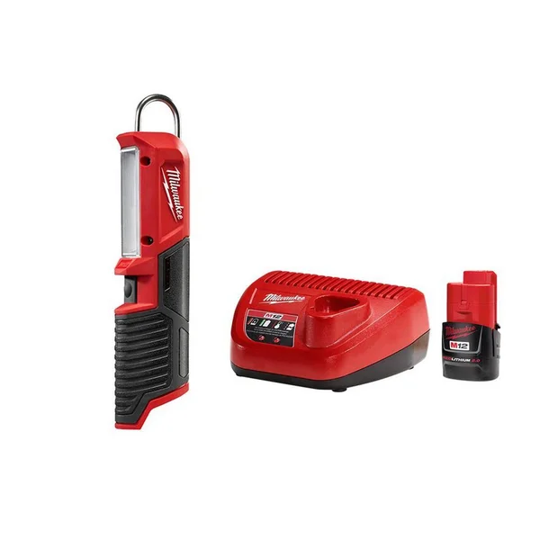 Milwaukee M12 12-Volt Lithium-Ion Cordless 220 Lumens LED Stick Light with (1) 2.0 Ah Battery and Charger - Red