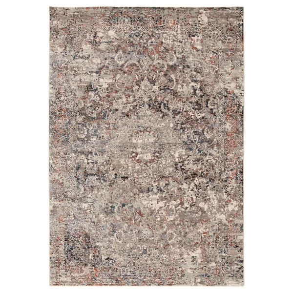 Meena Medallion Gray/ Rust Area Rug - 6'x9'