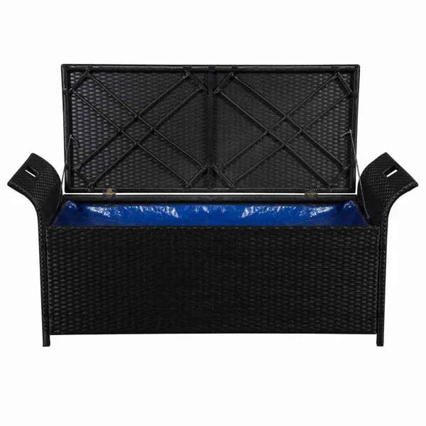 vidaXL Storage Bench with Cushion 54.3x22 Poly Rattan Black