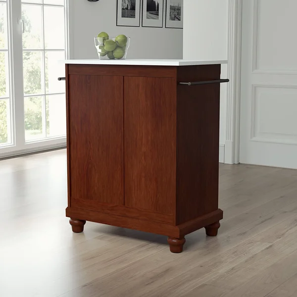 Crosley Cambridge Portable Kitchen Island Cart Mahogany White Granite Top