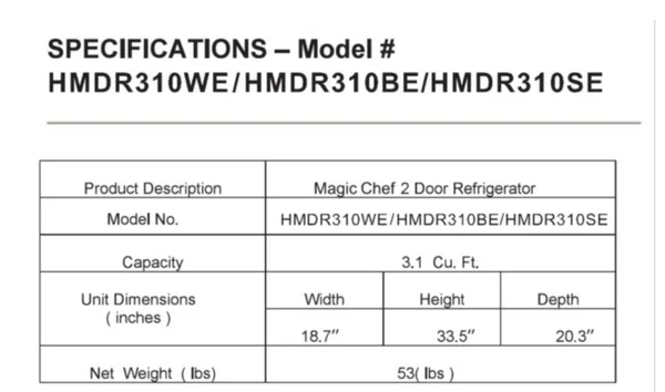 Magic Chef HMDR310 Mini Refrigerator - 3.1 cu ft - stainless look