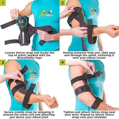 Braceability Cubital Tunnel Syndrome Elbow Brace, Splint to Treat Pain from Ulnar Nerve Entrapment, Hyperextended Elbow Prevent