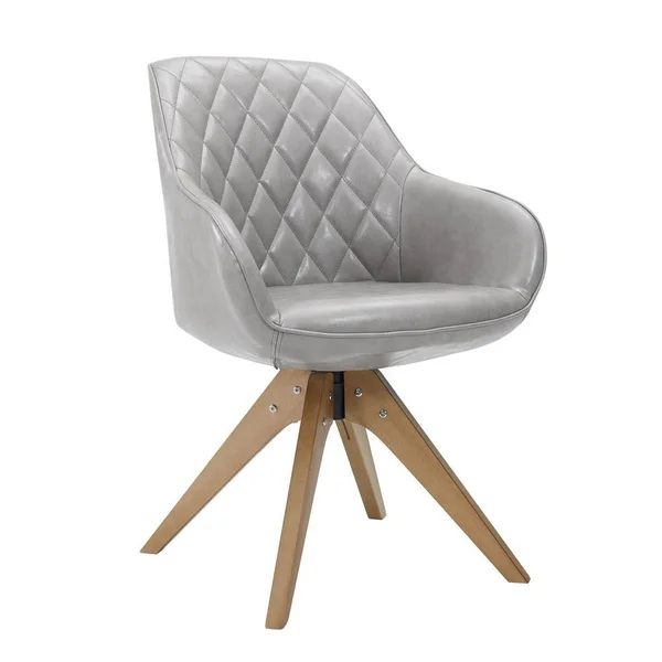 Art Leon Mid-Century Modern Faux Leather Upholstered Swivel Accent Chair Light Gray with Wood Legs Armchair for Home Office Stud