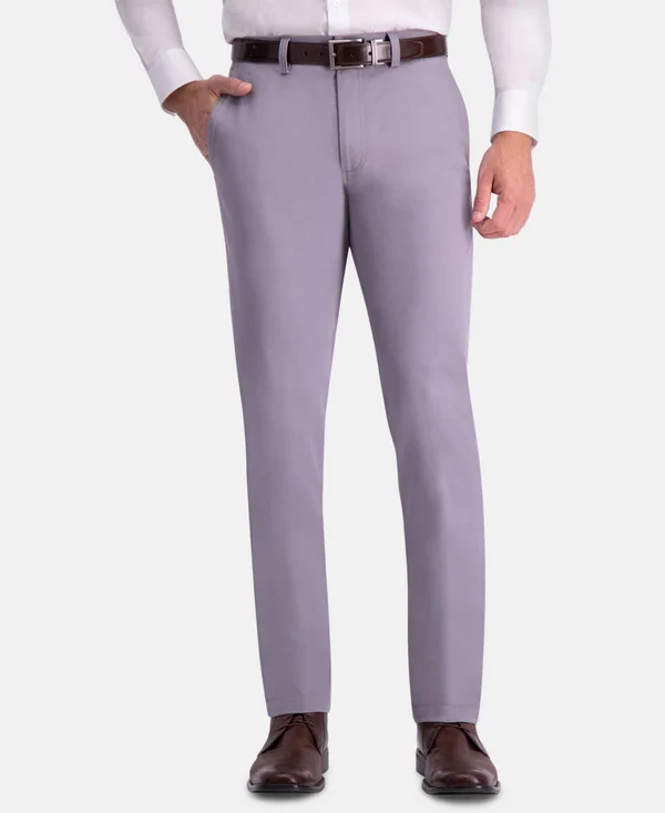 Haggar Grey Premium Comfort Slim Fit Flat Front Khaki Pants