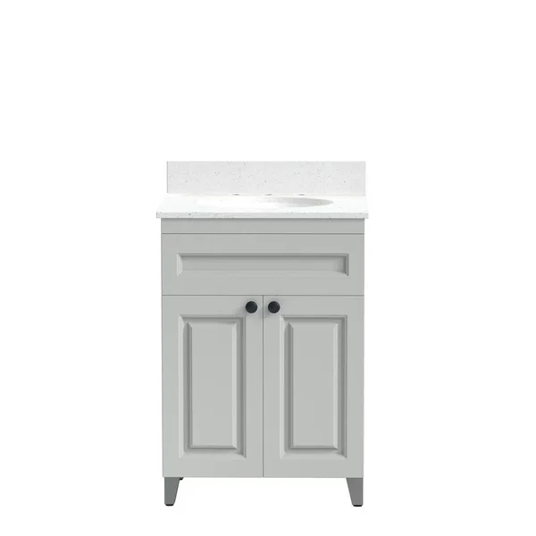 Home Decorators Collection 24 in. Metal Bathroom Vanity in Gray with Iced White Engineered Marble Vanity Top and White Sink WV24