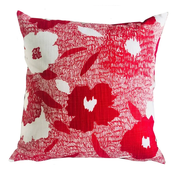 Plutus Hibiscus Red and Beige Luxury Throw Pillow 18x22L x18x22W