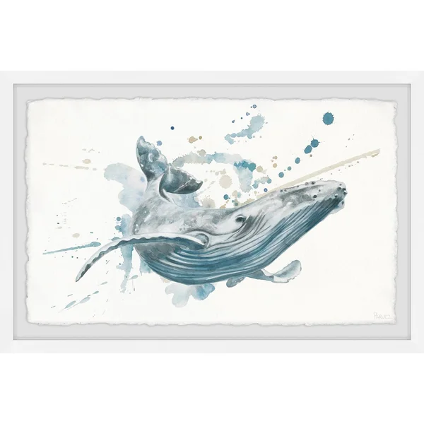 Parvez Taj Blue Whale Splash Framed Wall Art - Size: 12 inch x 18 inch
