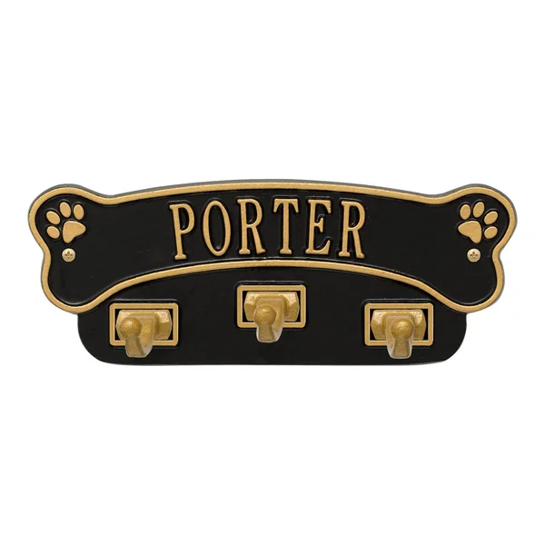 Dog Bone Personalized Wall Sign with 3 Leash Hooks 3461BG