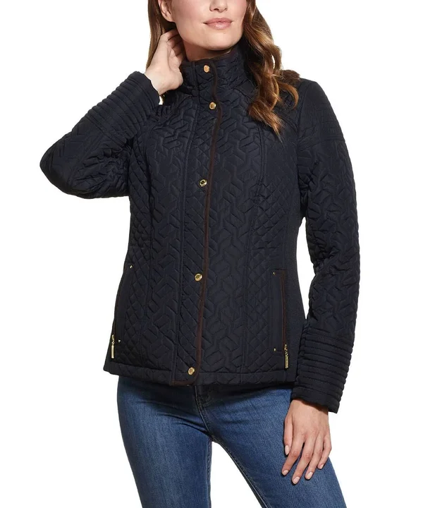 Weatherproof Women's Windbreakers and Shell Jackets Black - Black Faux Suede Trim Quilted Jacket - Women & Plus