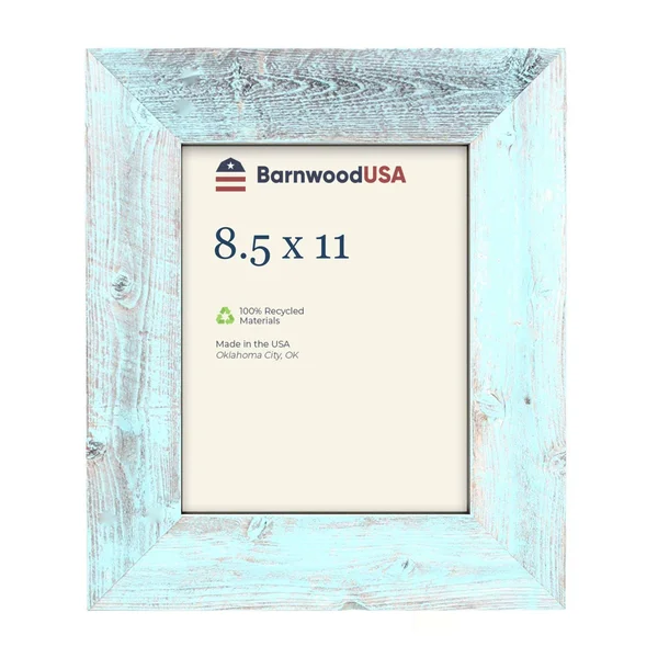BarnwoodUSA, Farmhouse Picture Frame with 3 inch Wide Frame, 100% Reclaimed Wood (8.5x11, Robins Egg Blue)