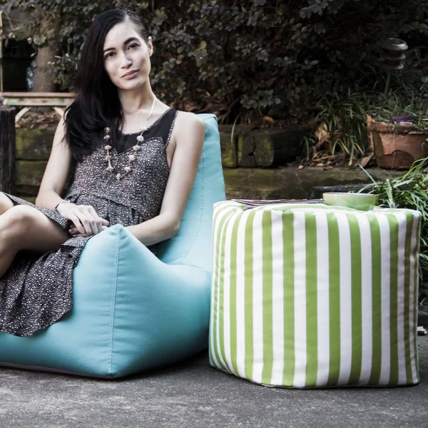 Jaxx Luckie Outdoor Pouf Ottoman, Taupe Striped