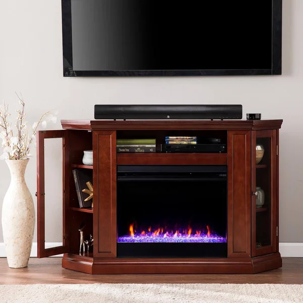 Southern Enterprises Denton Color Changing 48 in. Convertible Electric Fireplace TV Stand in Cherry