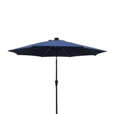 Adina 9' Lighted Market Umbrella Sol 72 Outdoor Fabric Color: Navy Blue