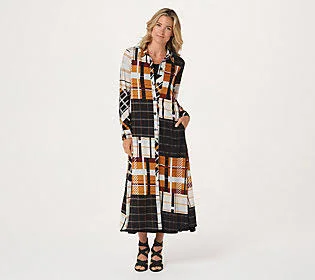 Women with Control Attitudes by Renee Regular Duster & Maxidress Set - Size X-Small, Plaid/Black