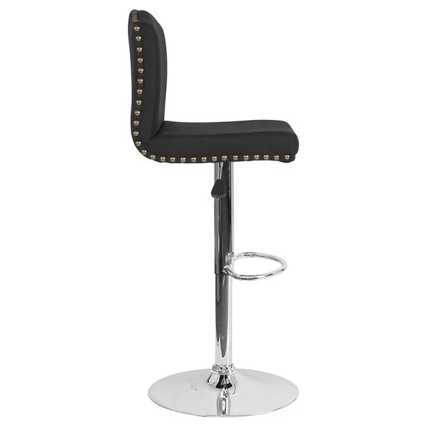 Bellagio Contemporary Adjustable Height Barstool with Accent Nail TRIM, Brown Leather