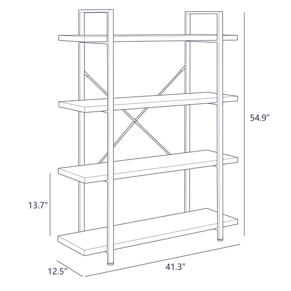 BELLEZE Bookshelf Open Wide Office Etagere Wood & Metal Bookcases - Dark Walnut - 5 Shelves