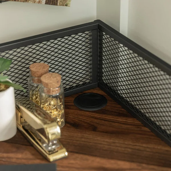 Miro Urban Industrial Corner Desk with Pen Storage Brown - Saracina Home