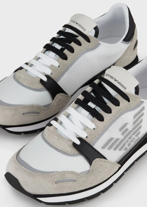 Emporio Armani Men Polyester, Bovine Leather, Polyamide Sneakers - Size 6.5, Beige