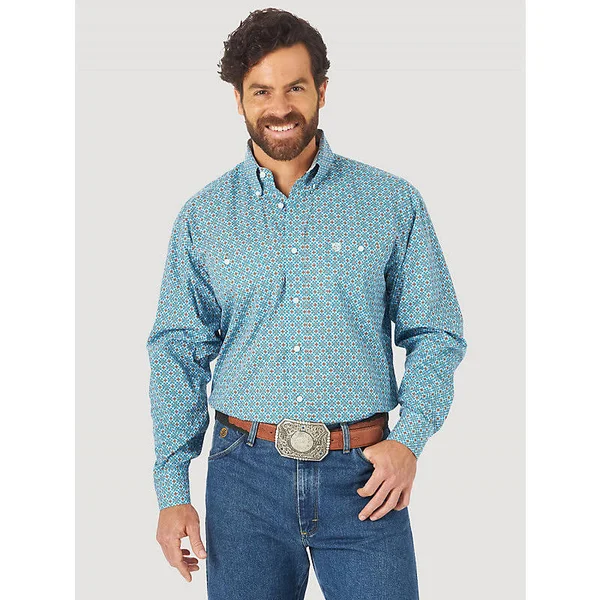Wrangler Mens George Strait Collection Long Sleeve 1 Pkt Print Shirt Teal Paisley Size XL