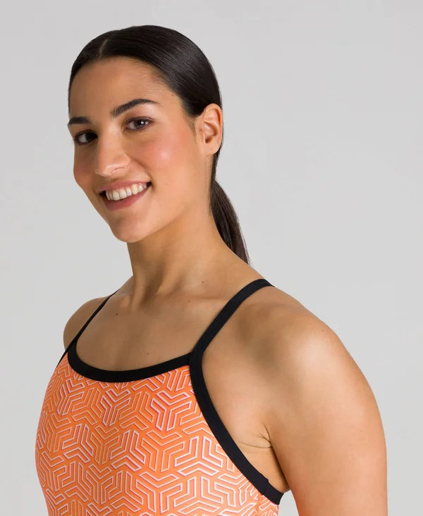 Arena Woman Kikko Light Drop Back One Piece Swimsuit Black-Multi Orange 30