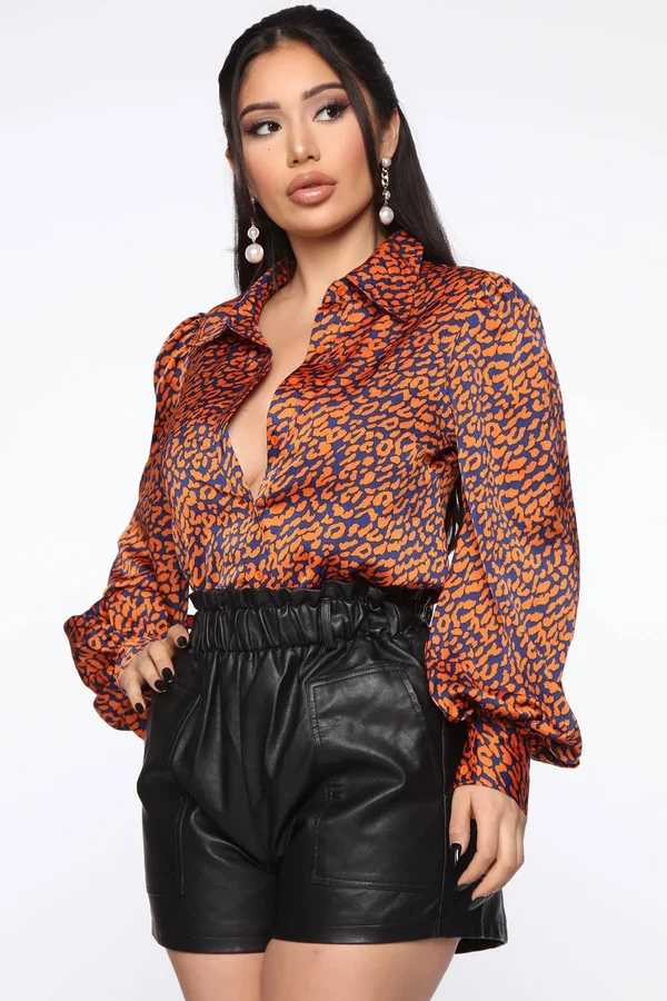 Womens Cat Tell Me Nothing Top in Orange Combo Size Large by Fashion Nova