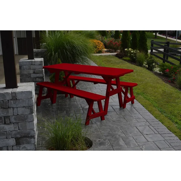 Pine 4' Traditional Picnic Table with 2 Benches - Tractor Red
