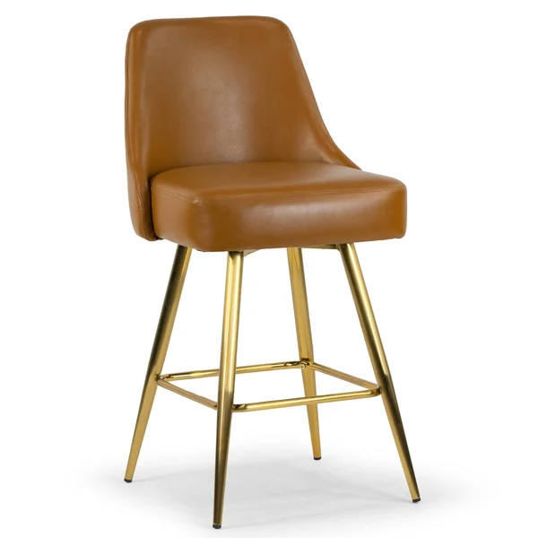 Glamour Home Set of 2 Auren Upholstered Stool with Golden Legs - Counter Height - 23-28 in.