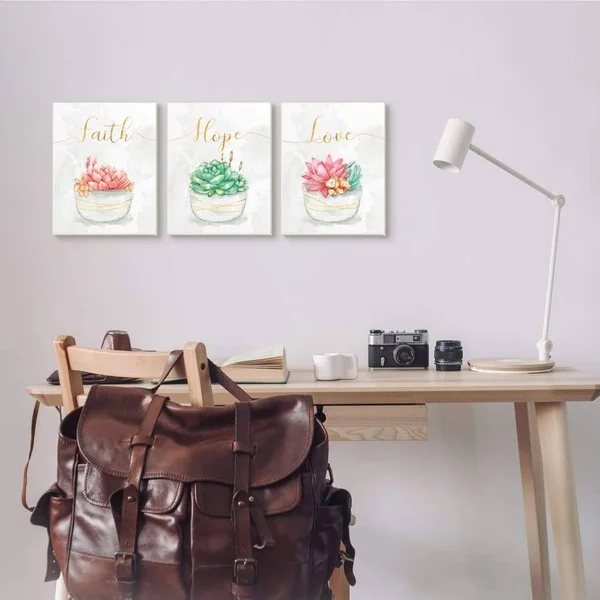 Stupell Industries Charming Succulent Plants Faith Hope Love Phrases Wood Wall Art - White - 10 x 15