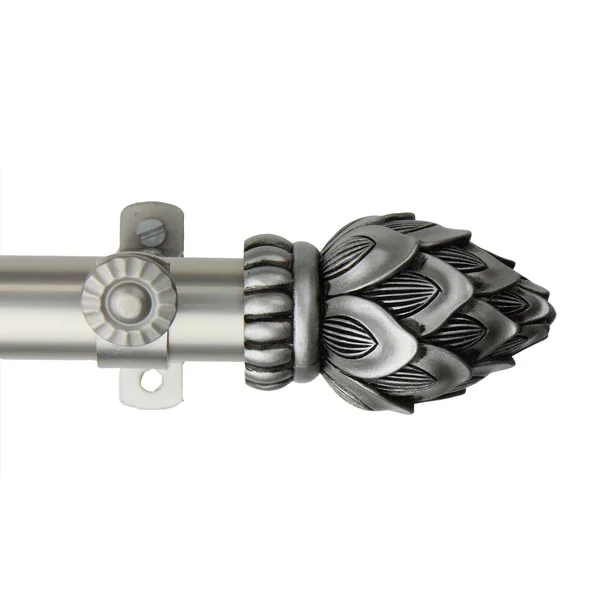 InStyleDesign Lotus Adjustable Satin Nickel Curtain Rod Set with Finial - 66 to 120 inch