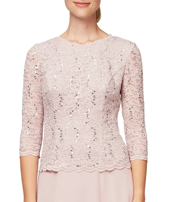 Alex Evenings T-Length Lace and Chiffon Mock Two Piece Dress - Blue