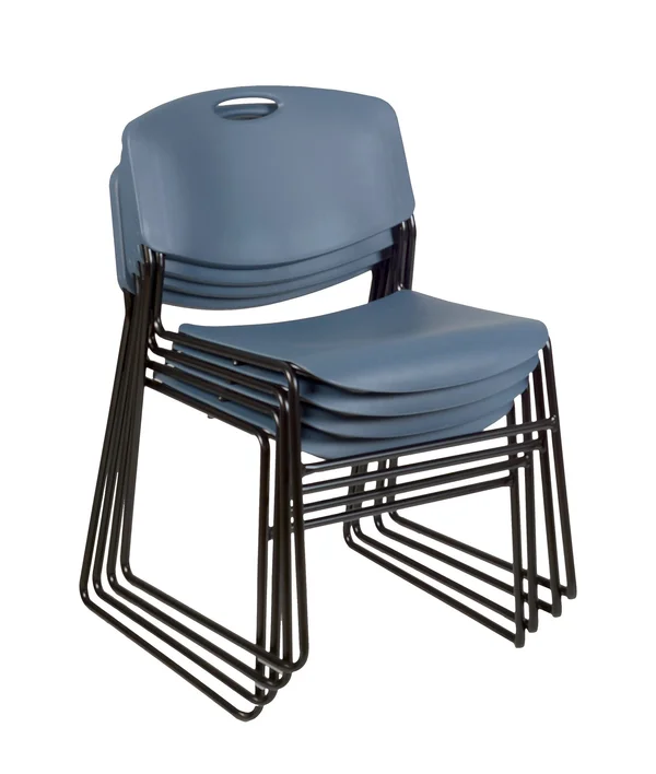 Regency Kee 36x22 Square Breakroom Table- Grey/ Black & 4 Zeng Stack Chairs- Blue