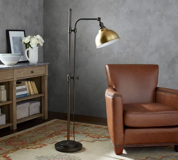PB Classic High Gloss Brass Metal Bell Articulating Floor Lamp - Bronze Base - Floor Lamps - Light Fixtures
