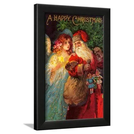 Happy Christmas Framed Print Wall Art by Vintage Apple Collection - Size: 12 x 18, Black