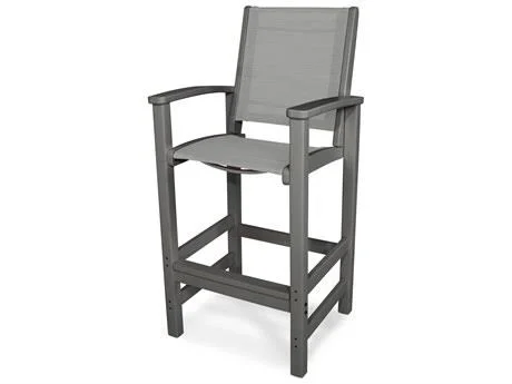 POLYWOOD 9012-ma902 Coastal Bar Chair in Mahogany, Navy Blue Sling