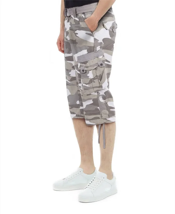 X-Ray Men's Belted Capri Cargo Shorts - White