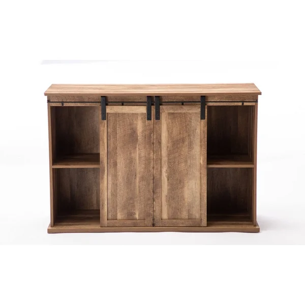 Saltoro Sherpi Rustic Media Cabinet with Barn Door and Open Storage - Natural